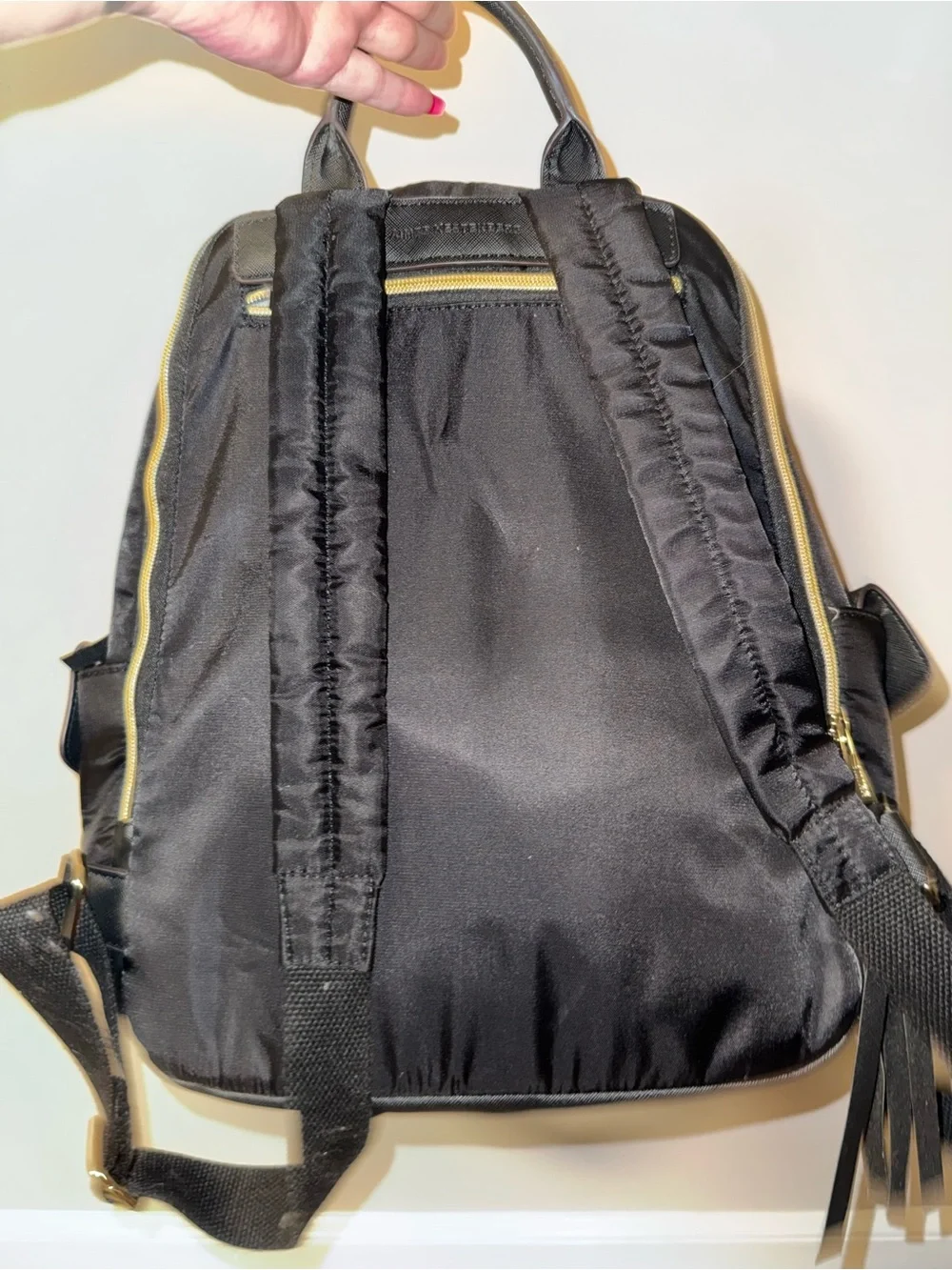 Aimee Kestenberg Black Nylon Backpack with Gold Zippers